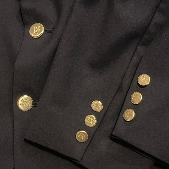 Vintage Burberry Blazer Mens 44R Navy Blue Gold Logo Buttons Wool Sport Coat - Picture 6 of 14